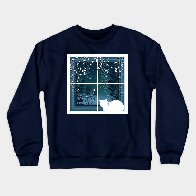 Watching Window Kitten Crewneck Sweatshirt by LittleBunnySunshine